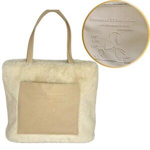 Peanuts Snoopy Fur Tote bag Cream and Beige Small Size - Rare